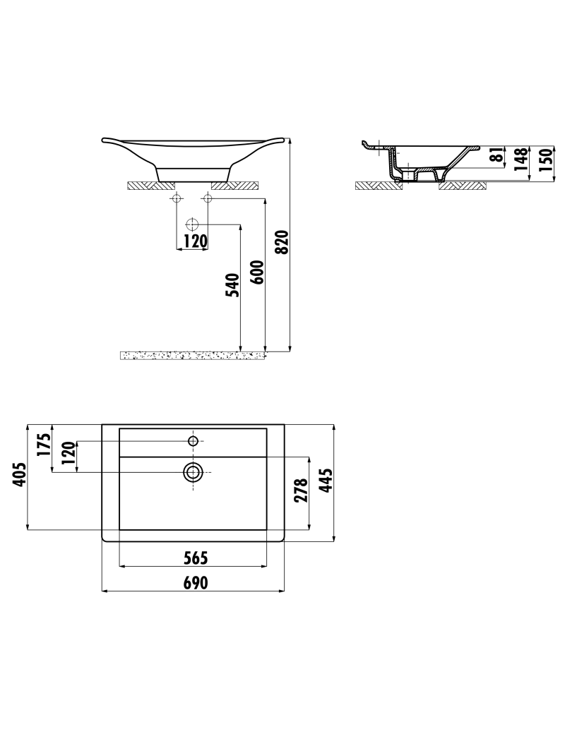 Mina 45x70 Top Counter Washbasin  